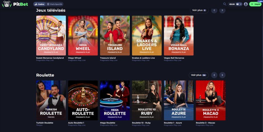 PitBet Casino live casino page