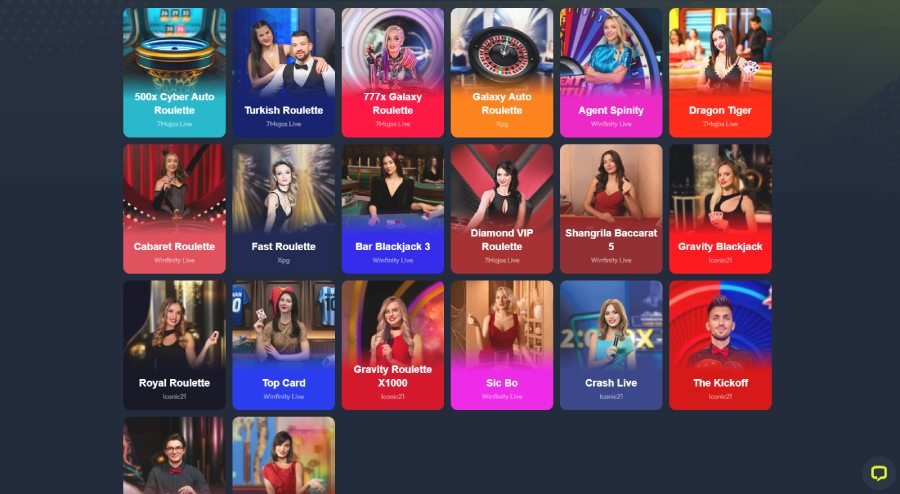 Winzter Casino live casino page