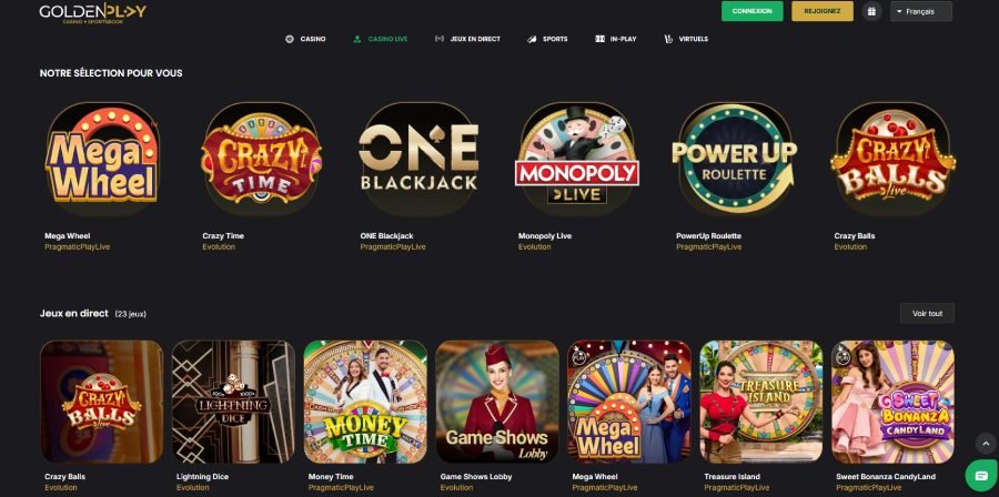 GoldenPlay Casino Live Casino Page
