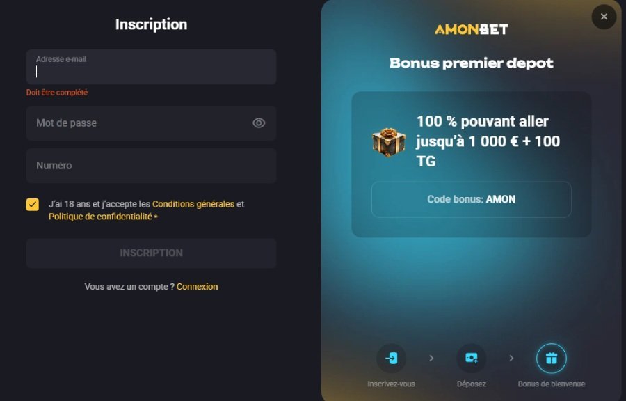AmonBet Casino registration page