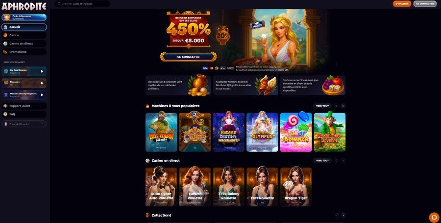 Aphrodite Casino homepage