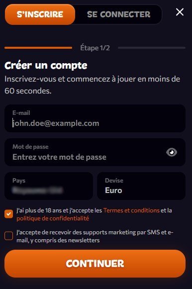 Aphrodite Casino registration page