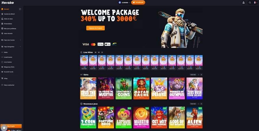 Herake Casino home page