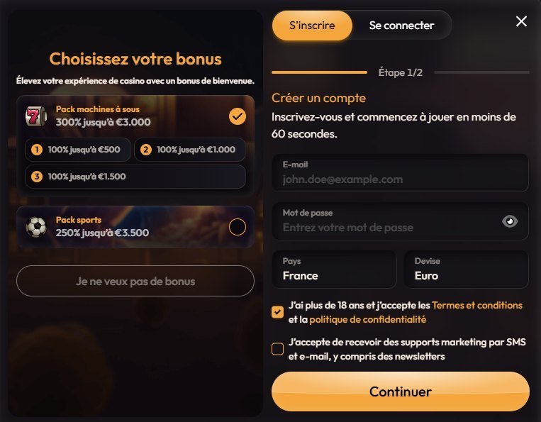 Mad Casino sign-up step 1