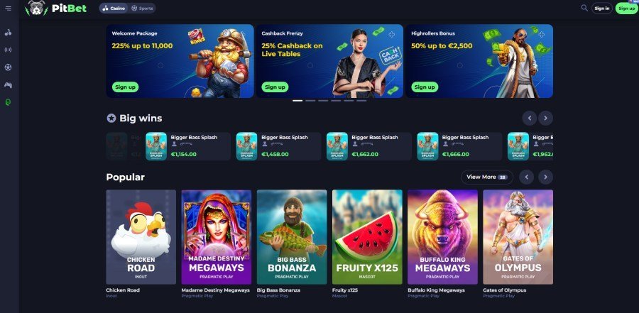 PitBet Casino homepage