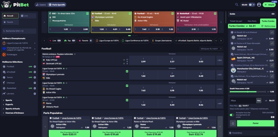 PitBet Casino sports and e‑sports betting page