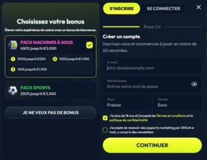 Winzter Casino sign-up step 1