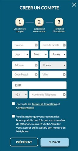 Sign-up step 3 Prince Ali Casino