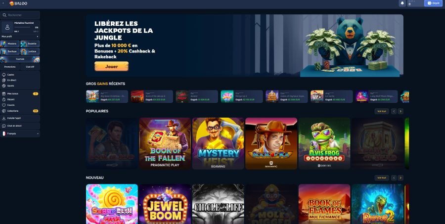Baloo Casino homepage