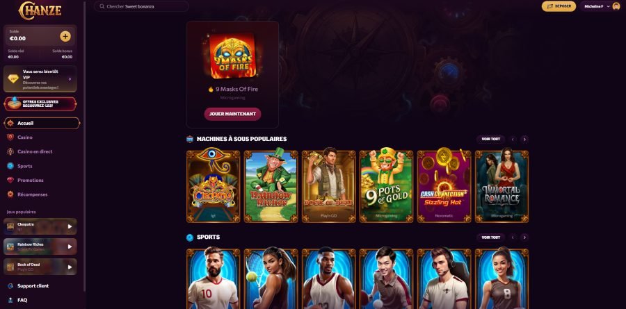 Chanze Casino homepage