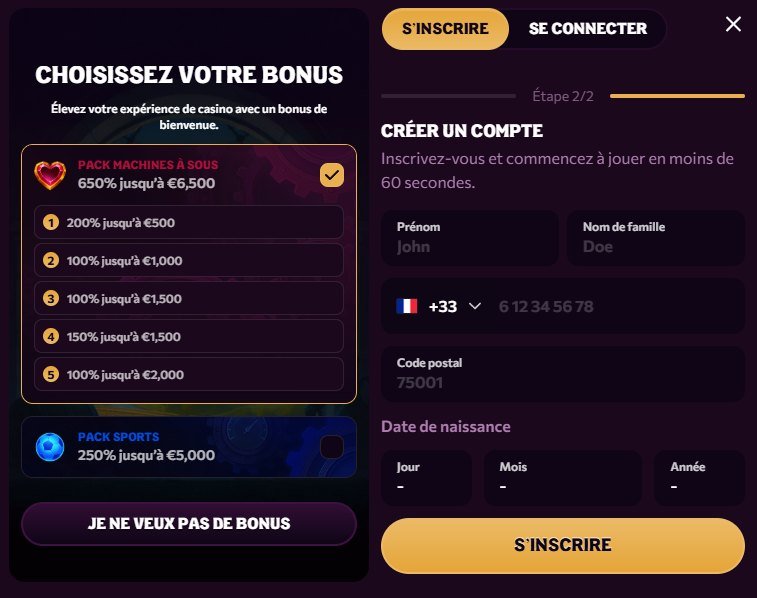 Chanze Casino sign-up step 2
