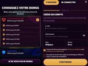 Chanze Casino sign-up step 1