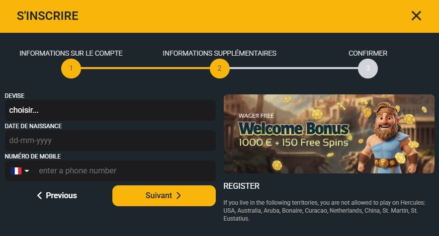 hercules sign up 2 Hercules Casino sign-up step 2