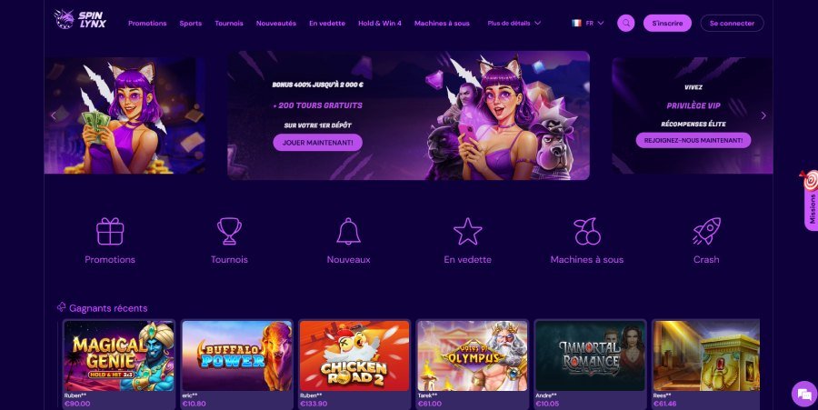 Spinlynx Casino homepage