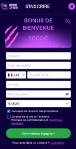Spinlynx Casino sign-up