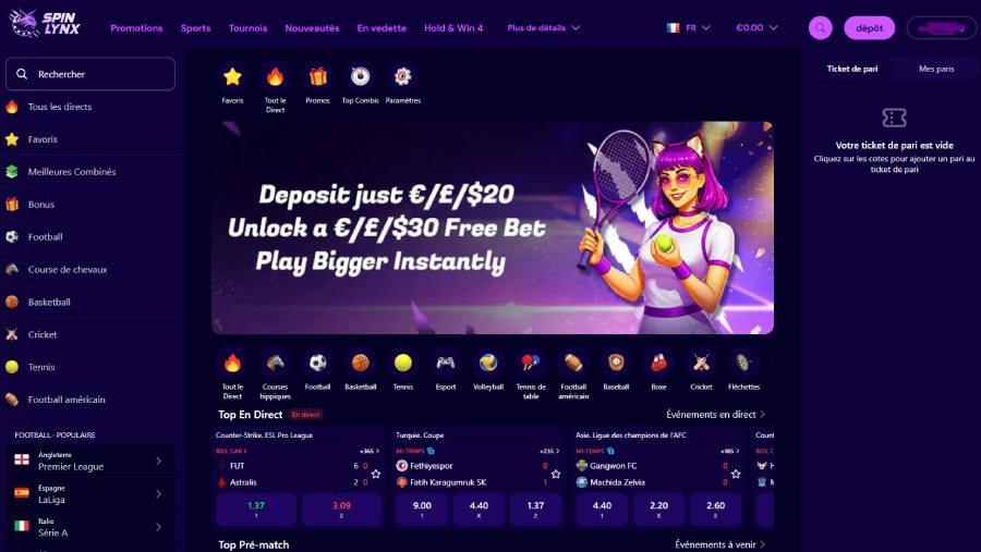 Spinlynx Casino sport section
