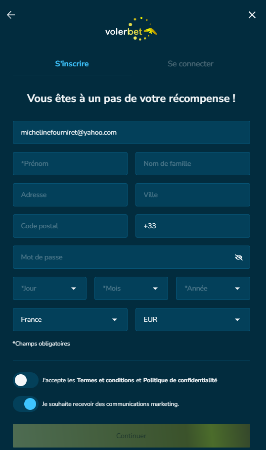 Volerbet Casino sign-up step 2