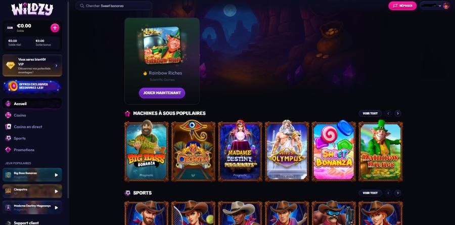 wildzy home Wildzy casino homepage