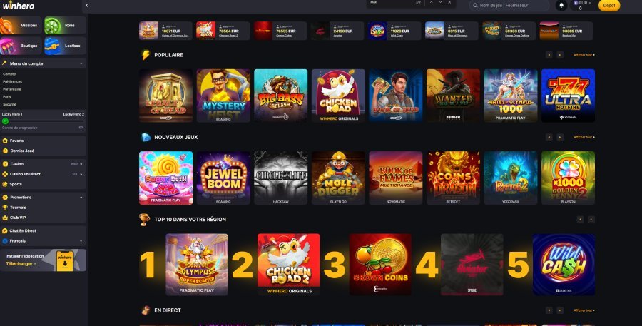 winhero home Winhero Casino homepage