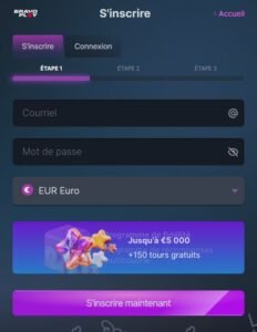 BravoPlay Casino sign-up step 1