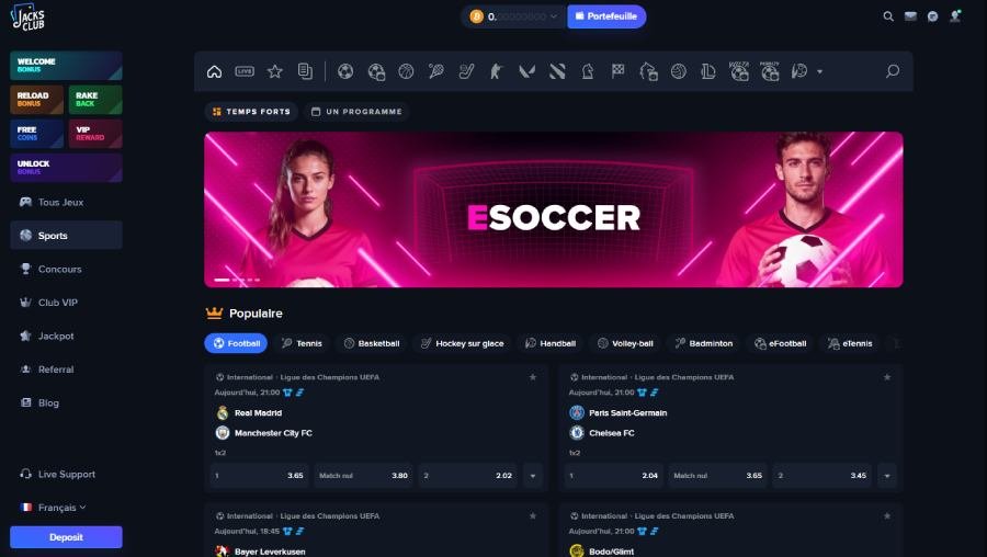 jacks club sport Jacks Club Casino sport section