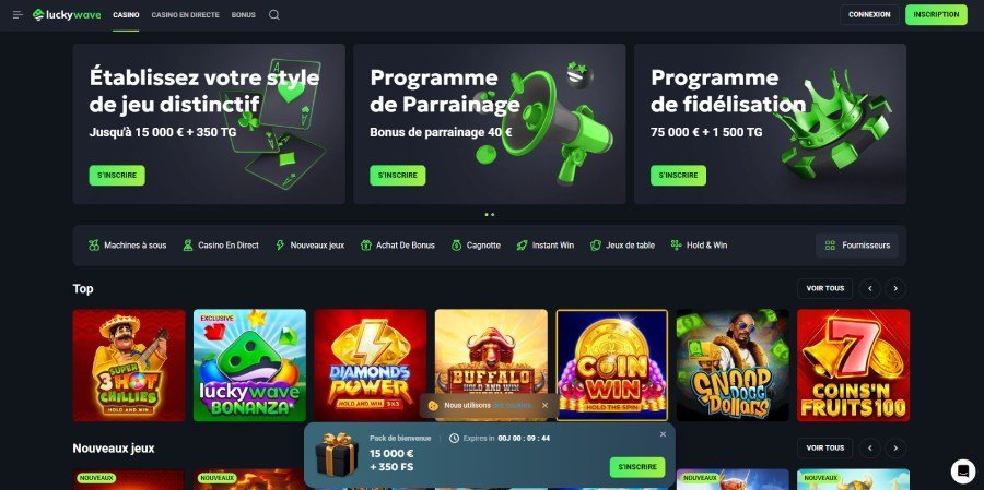 luckywave home LuckyWave Casino homepage