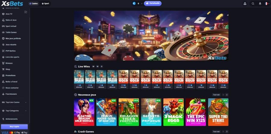 XsBets Casino hompeage